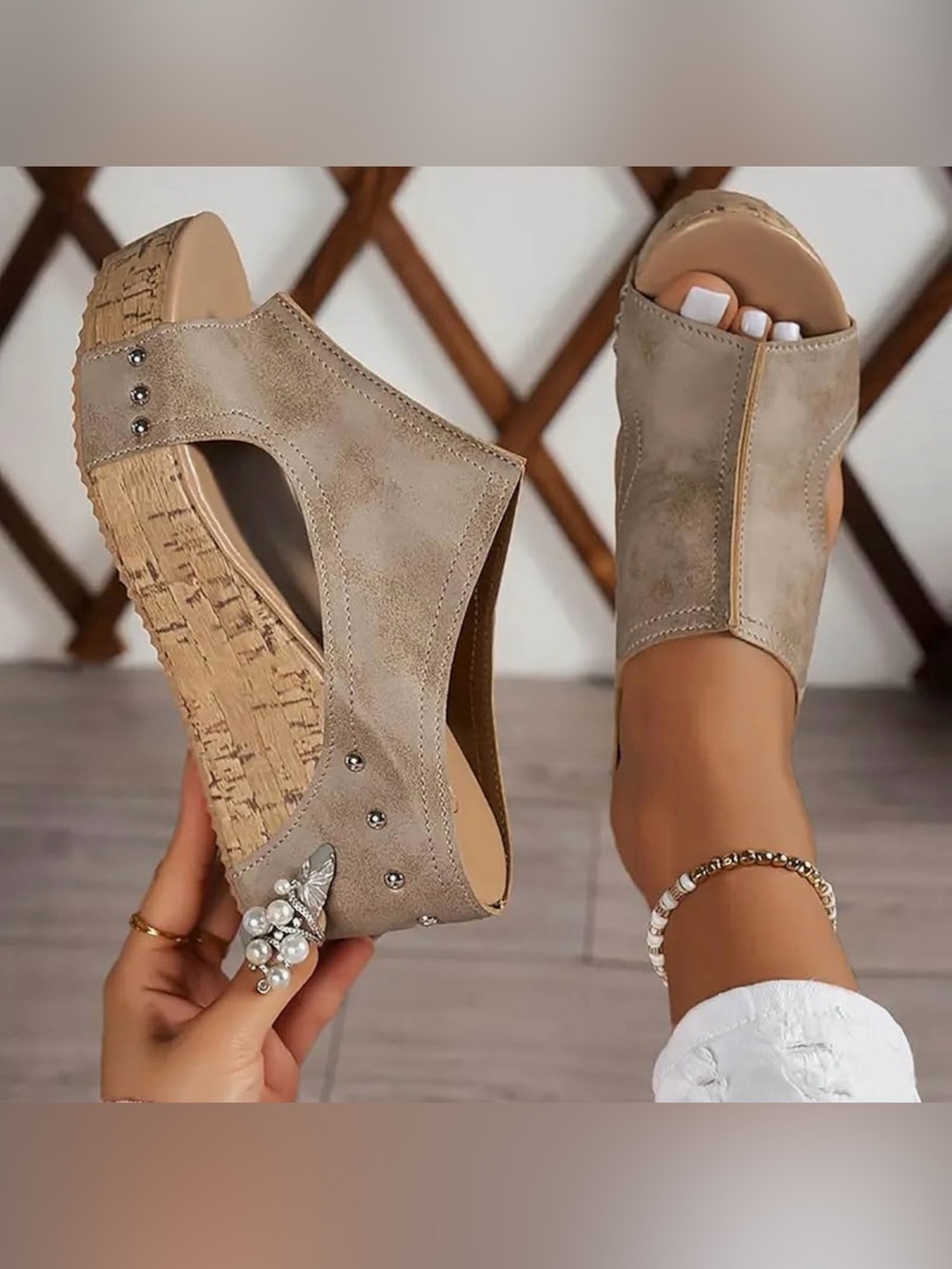 Gold Open-Toe Slide Sandals for Women